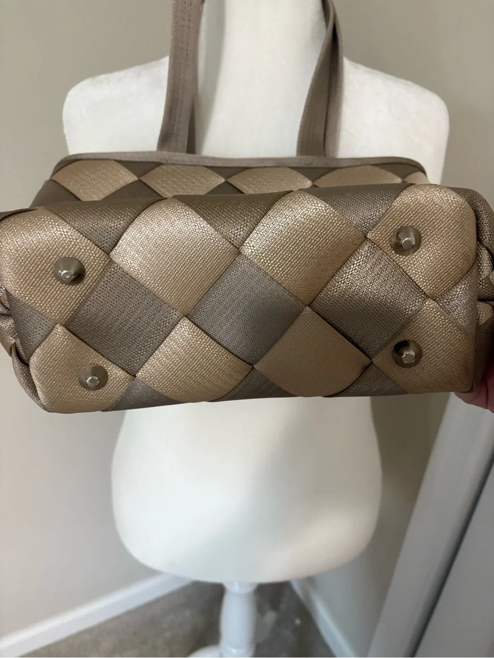 Maggie Bags Taupe Woven Seatbelt Tote